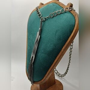Premier Designs Gunmetal Statement Tassel Necklace Long Fringe Pendant